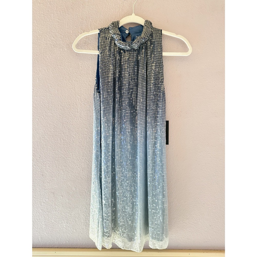 NWT Alice + Olivia Blue Ombre Sequined Silk Dress‎ Size XS